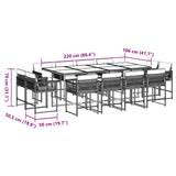 13 Piece Garden Dining Set with Cushions Grey Poly Rattan - 45-Degree Angle