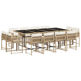13 Piece Garden Dining Set with Cushions Beige Poly Rattan - Front View
