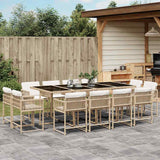 13 Piece Garden Dining Set with Cushions Beige Poly Rattan
