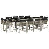 13 Piece Garden Dining Set with Cushions Light Grey Poly Rattan - Front View