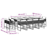 13 Piece Garden Dining Set with Cushions Light Grey Poly Rattan - Low Angle