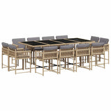 13 Piece Garden Dining Set with Cushions Mix Beige Poly Rattan - Front View