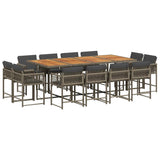 13 Piece Garden Dining Set with Cushions Grey Poly Rattan