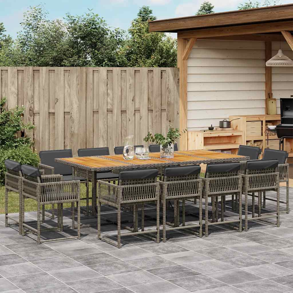 13 Piece Garden Dining Set with Cushions Grey Poly Rattan
