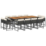 13 Piece Garden Dining Set with Cushions Black Poly Rattan - Front View