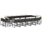 15 Piece Garden Dining Set with Cushions Black Poly Rattan