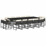 15 Piece Garden Dining Set with Cushions Black Poly Rattan