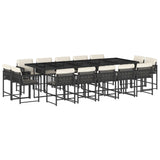 15 Piece Garden Dining Set with Cushions Black Poly Rattan - Front View
