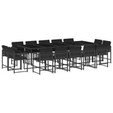 15 Piece Garden Dining Set with Cushions Black Poly Rattan - Front View