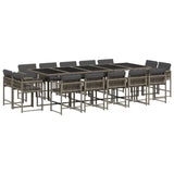15 Piece Garden Dining Set with Cushions Grey Poly Rattan