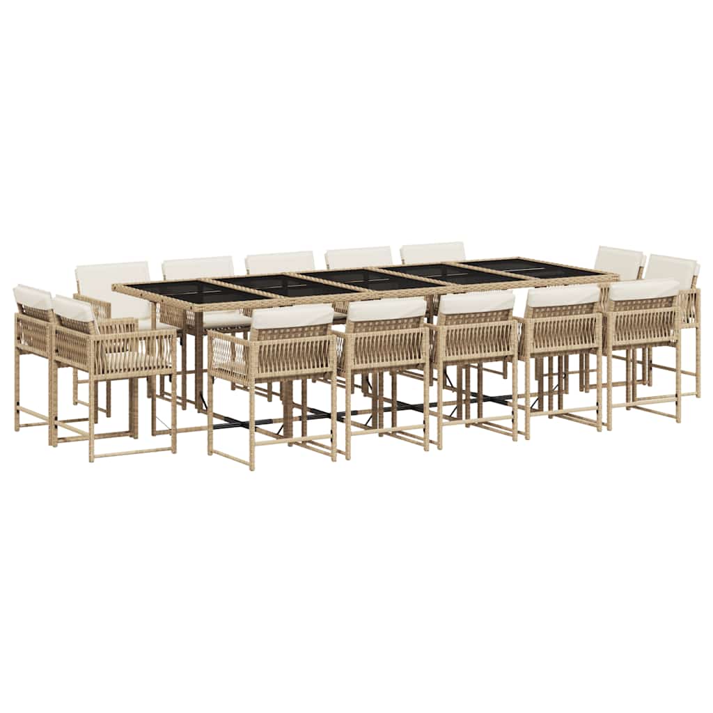 15 Piece Garden Dining Set with Cushions Beige Poly Rattan
