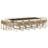 15 Piece Garden Dining Set with Cushions Beige Poly Rattan