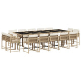 15 Piece Garden Dining Set with Cushions Beige Poly Rattan - Front View
