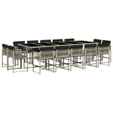 15 Piece Garden Dining Set with Cushions Light Grey Poly Rattan - Front View