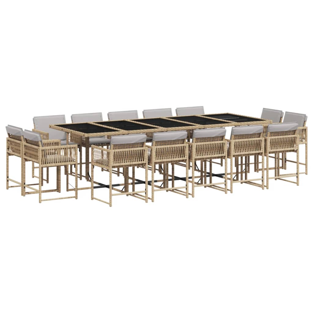 15 Piece Garden Dining Set with Cushions Mix Beige Poly Rattan