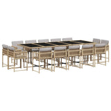 15 Piece Garden Dining Set with Cushions Mix Beige Poly Rattan