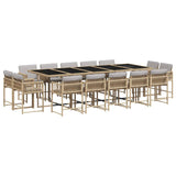 15 Piece Garden Dining Set with Cushions Mix Beige Poly Rattan - Front View