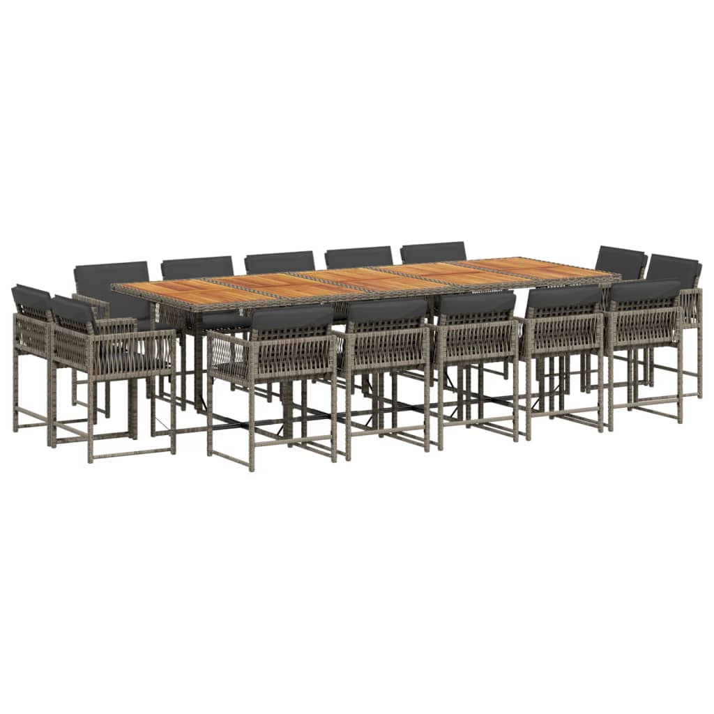 15 Piece Garden Dining Set with Cushions Grey Poly Rattan