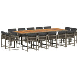15 Piece Garden Dining Set with Cushions Grey Poly Rattan - Front View