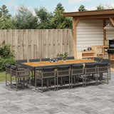 15 Piece Garden Dining Set with Cushions Grey Poly Rattan