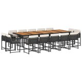 15 Piece Garden Dining Set with Cushions Black Poly Rattan - Front View