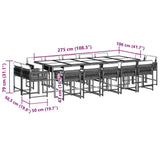 15 Piece Garden Dining Set with Cushions Black Poly Rattan