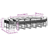 15 Piece Garden Dining Set with Cushions Black Poly Rattan - 45-Degree Angle