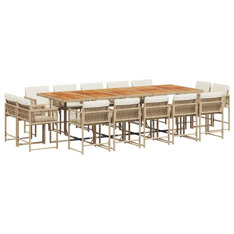15 Piece Garden Dining Set with Cushions Beige Poly Rattan