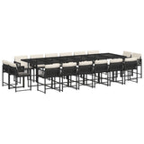 17 Piece Garden Dining Set with Cushions Black Poly Rattan - Front View