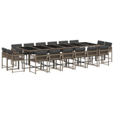 17 Piece Garden Dining Set with Cushions Grey Poly Rattan - Front View