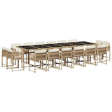 17 Piece Garden Dining Set with Cushions Beige Poly Rattan - Front View