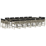 17 Piece Garden Dining Set with Cushions Light Grey Poly Rattan - Front View