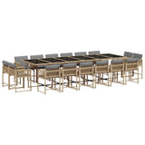 17 Piece Garden Dining Set with Cushions Mix Beige Poly Rattan - Front View