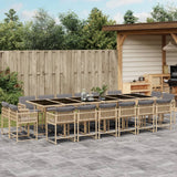 17 Piece Garden Dining Set with Cushions Mix Beige Poly Rattan