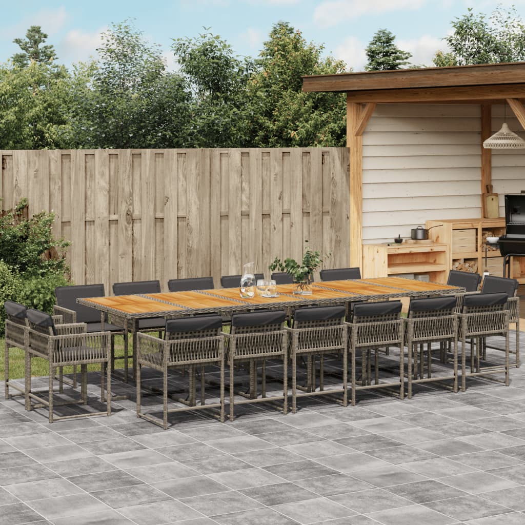 17 Piece Garden Dining Set with Cushions Grey Poly Rattan