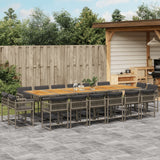 17 Piece Garden Dining Set with Cushions Grey Poly Rattan