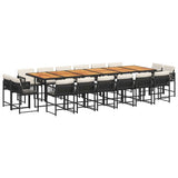 17 Piece Garden Dining Set with Cushions Black Poly Rattan - Front View