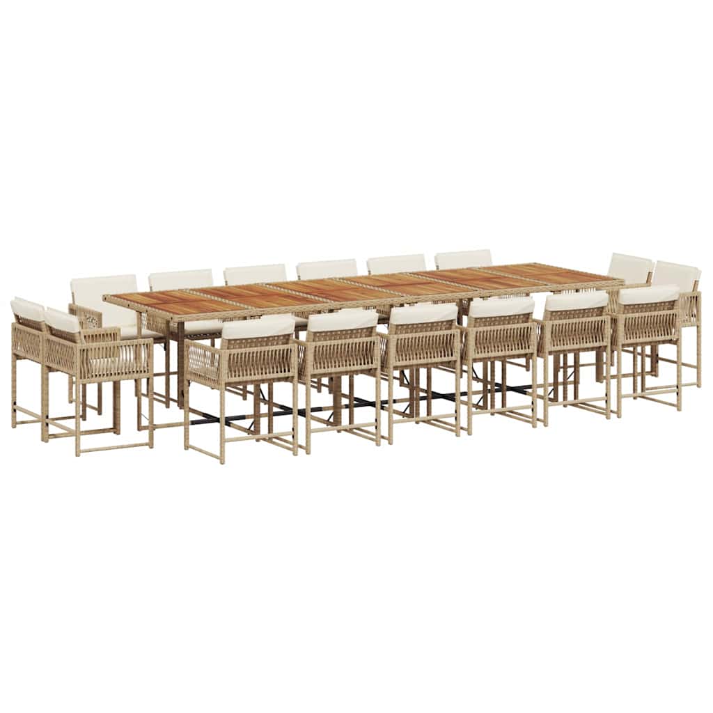 17 Piece Garden Dining Set with Cushions Beige Poly Rattan