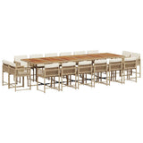 17 Piece Garden Dining Set with Cushions Beige Poly Rattan