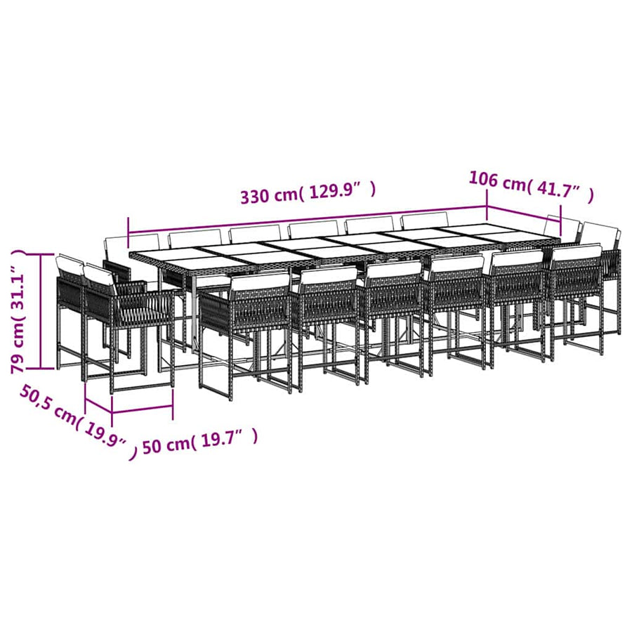 17 Piece Garden Dining Set with Cushions Beige Poly Rattan