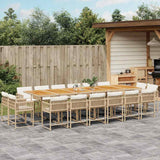 17 Piece Garden Dining Set with Cushions Beige Poly Rattan