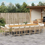 17 Piece Garden Dining Set with Cushions Beige Poly Rattan