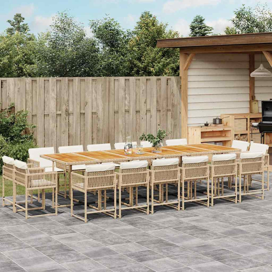 17 Piece Garden Dining Set with Cushions Beige Poly Rattan