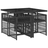 5 Piece Garden Dining Set with Cushions Black Poly Rattan - Side View