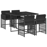5 Piece Garden Dining Set with Cushions Black Poly Rattan - Front View