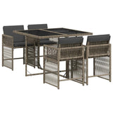 5 Piece Garden Dining Set with Cushions Grey Poly Rattan - Front View
