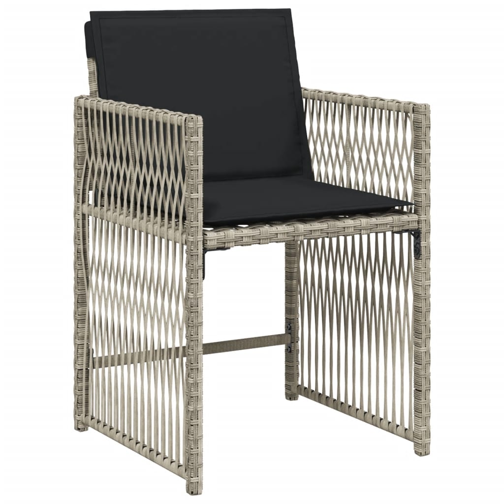 5 Piece Garden Dining Set with Cushions Light Grey Poly Rattan