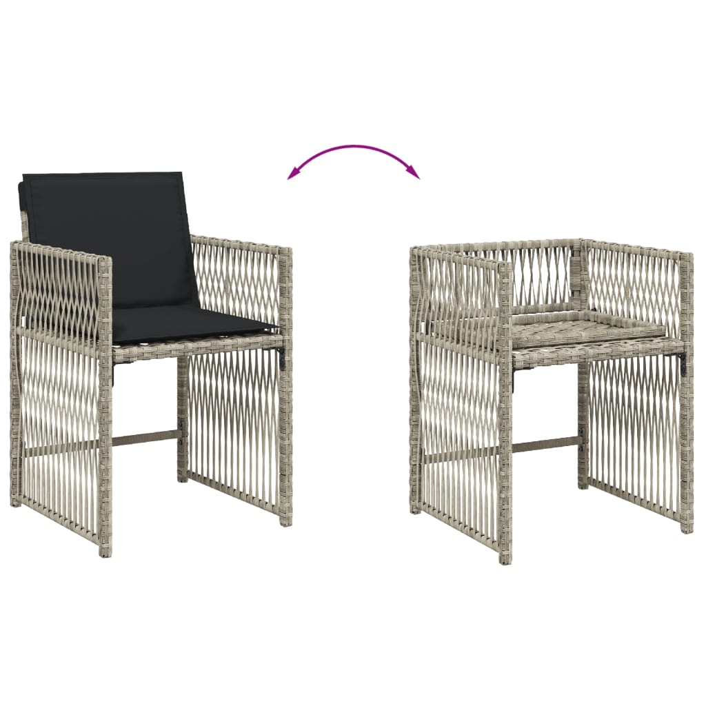 5 Piece Garden Dining Set with Cushions Light Grey Poly Rattan