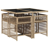 5 Piece Garden Dining Set with Cushions Mix Beige Poly Rattan - Side View