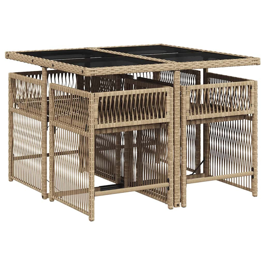 5 Piece Garden Dining Set with Cushions Mix Beige Poly Rattan